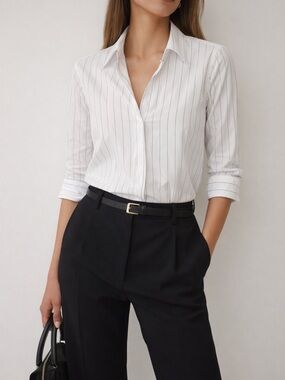 Babaton White Shirt with Black Pinstripes